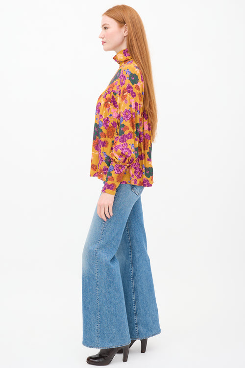 Smythe Yellow & Multi floral High Neck Top