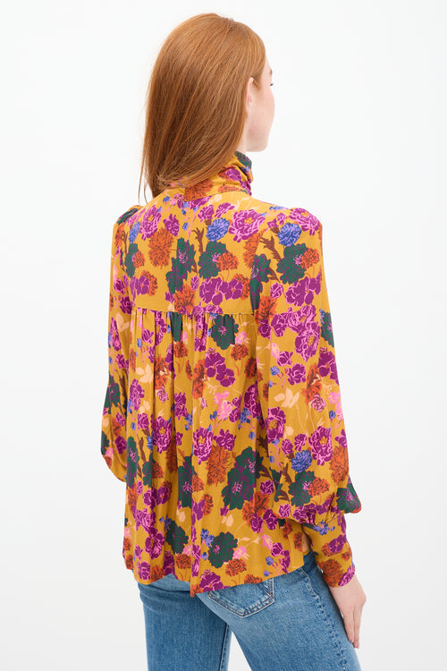 Smythe Yellow & Multi floral High Neck Top