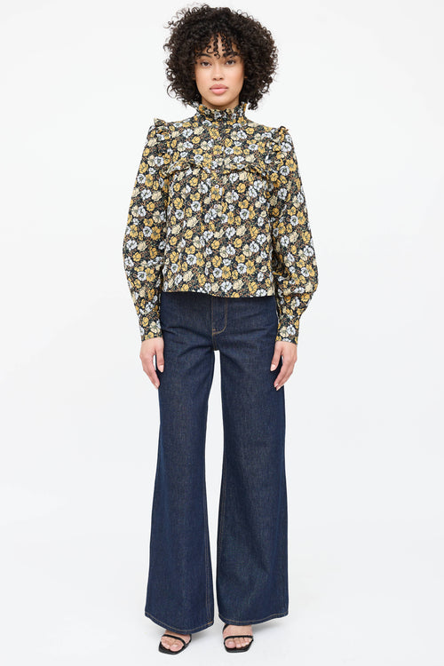 Smythe Floral Ruffle Button Up Top
