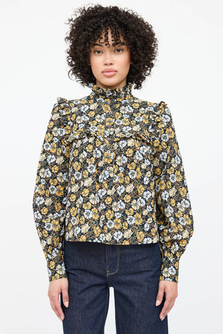 Smythe Floral Ruffle Button Up Top