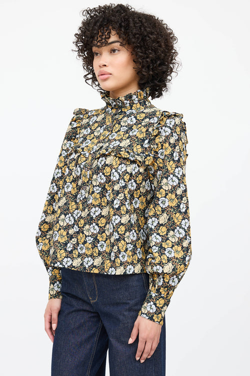 Smythe Floral Ruffle Button Up Top