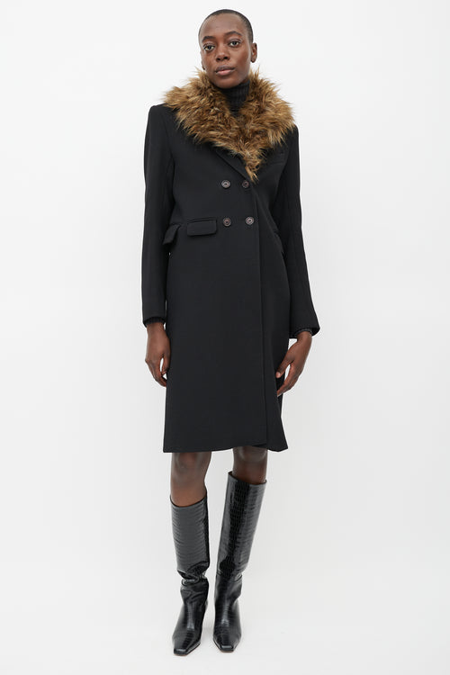 Smythe Black Wool Fur Collar Coat