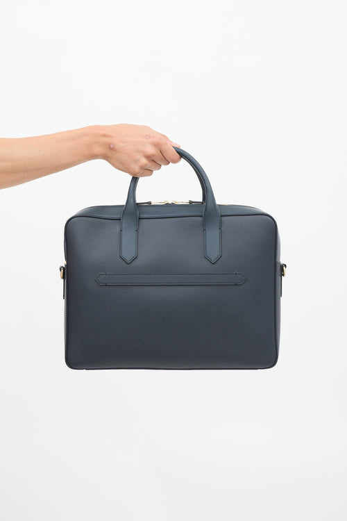 Smythson Navy Textured Leather Slim Panama Briefcase