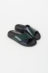 Sofie D'Hoore Navy & Green Leather Criss Cross Slide