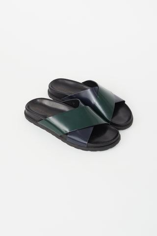 Sofie D'Hoore Navy & Green Leather Criss Cross Slide