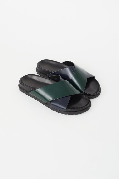 Sofie D'Hoore Navy & Green Leather Criss Cross Slide