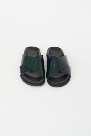 Sofie D'Hoore Navy & Green Leather Criss Cross Slide