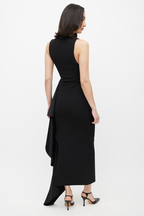 Solace London Black Satin Side Ruffle Dress