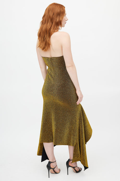 Solace London Gold Metallic Fishtail Dress