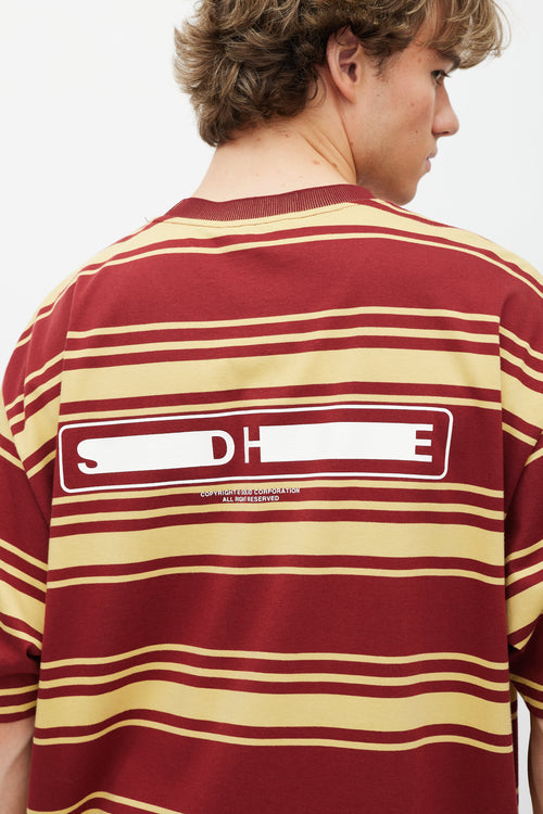 Solid Homme Red & Yellow Striped Logo T-Shirt