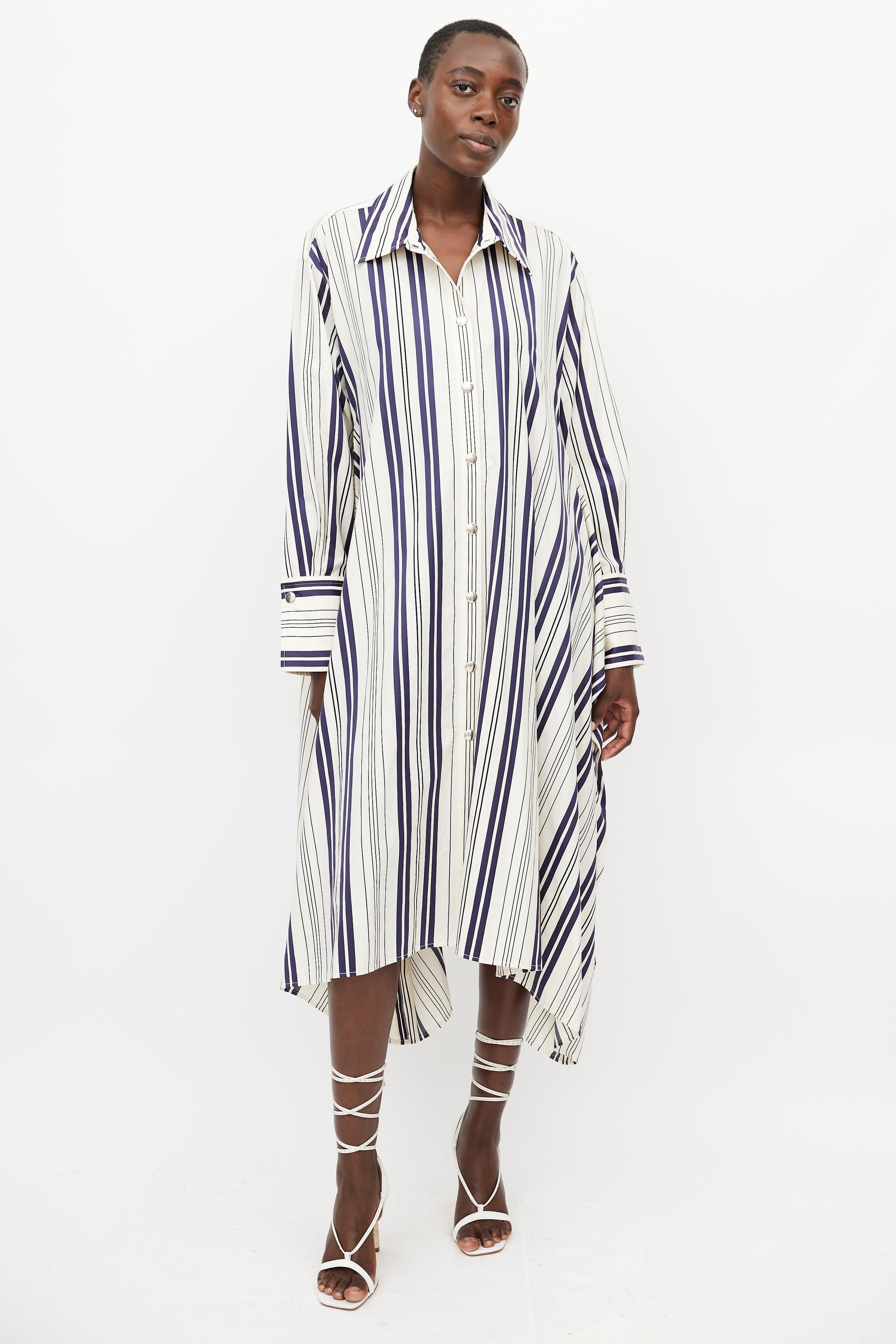 Sonia Rykiel // Cream & Navy Stripes Shirt Dress VSP Consignment Sonia Rykiel // Cream & Navy Stripes Shirt Dress VSP Consignment
