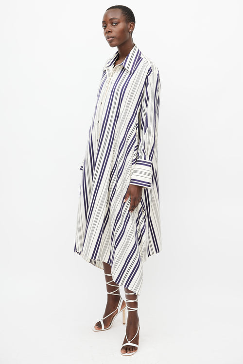 Sonia Rykiel Cream & Navy Stripes Shirt Dress