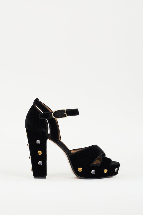 Sonia Rykiel Black Velvet Embellished Platform Heel