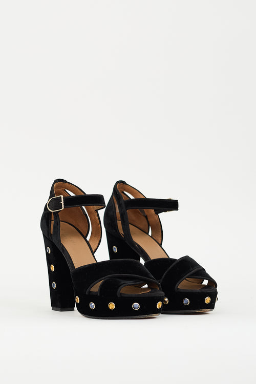 Sonia Rykiel Black Velvet Embellished Platform Heel