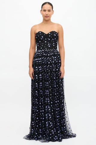 Sophia Kah Tulle Star Embroidered Gown