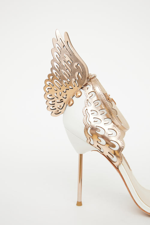 Sophia Webster White & Bronze Wing Pump