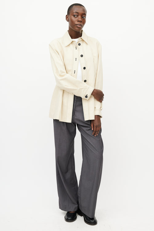 Sportmax Cream & Black Contrast Stitch Shirt