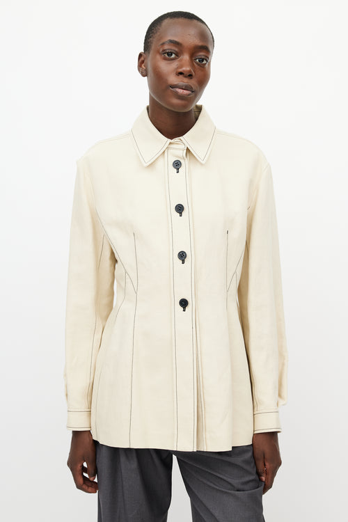 Sportmax Cream & Black Contrast Stitch Shirt