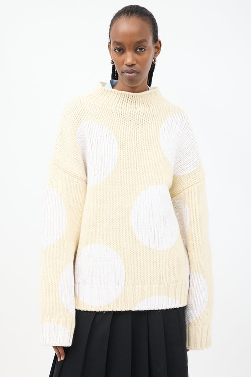 Sportmax Cream & White Wool Painted Polka Dot Sweater