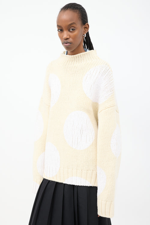 Sportmax Cream & White Wool Painted Polka Dot Sweater