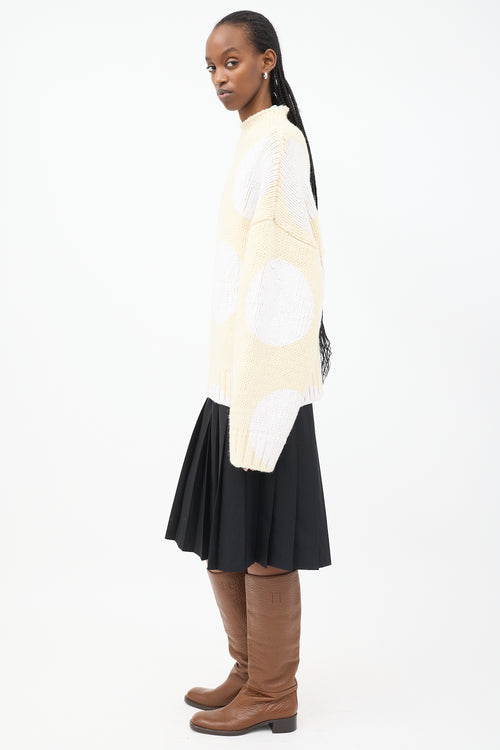 Sportmax Cream & White Wool Painted Polka Dot Sweater