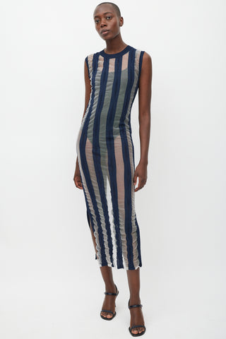 Sportmax Navy & White Striped Sheer Dress