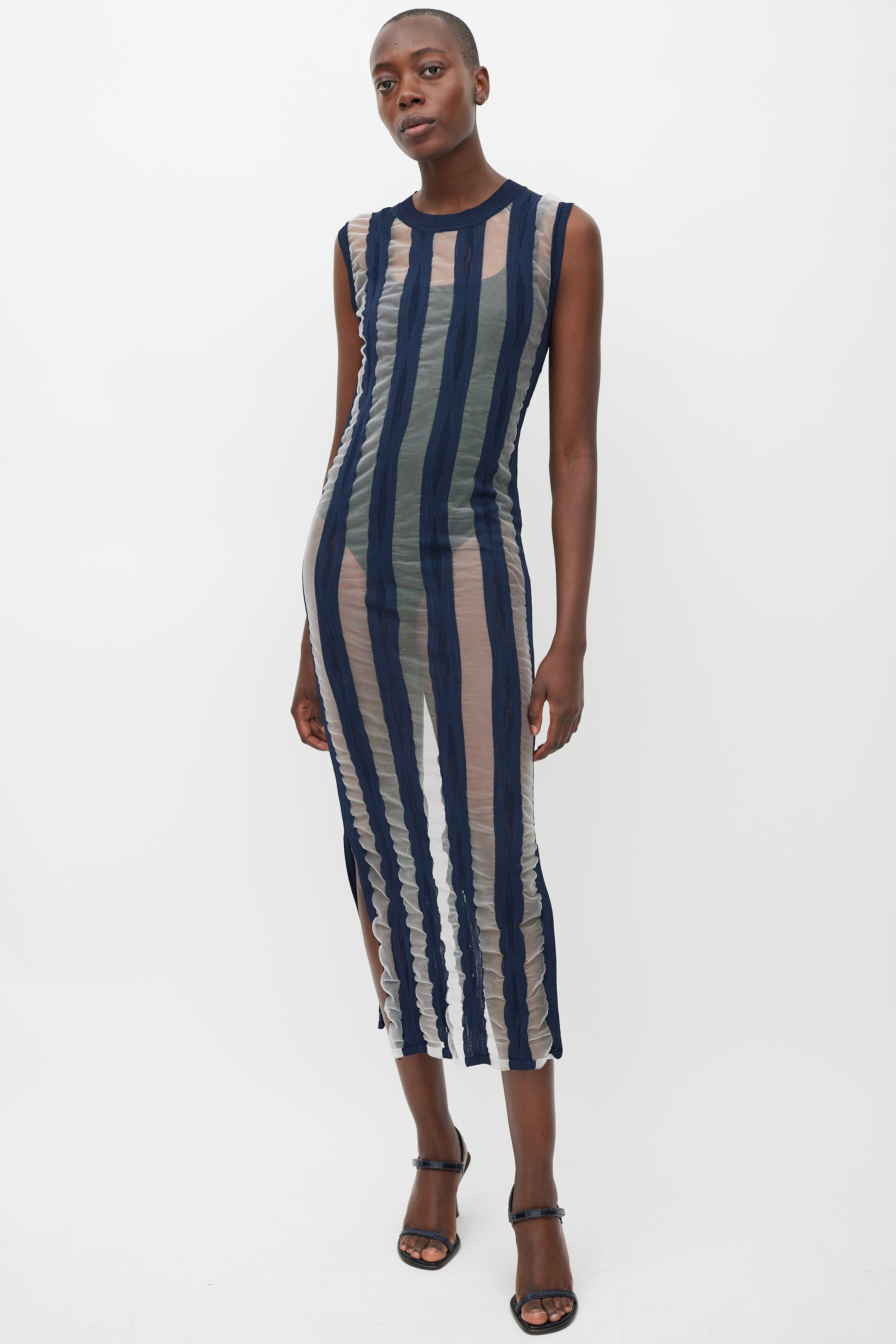 striped sheer dress Sheer Striped Open Back Maxi Dress Black