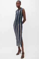 Sportmax Navy & White Striped Sheer Dress