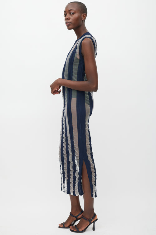 Sportmax Navy & White Striped Sheer Dress