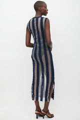 Sportmax Navy & White Striped Sheer Dress