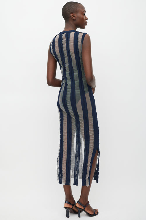Sportmax Navy & White Striped Sheer Dress