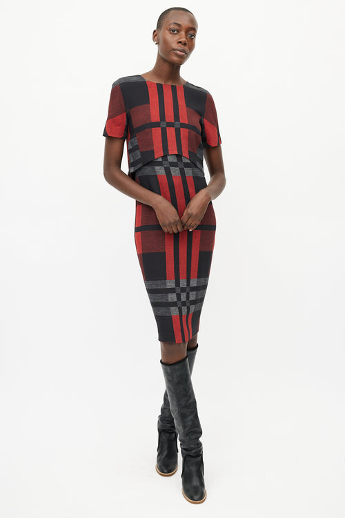 Sportmax Red & Multicolour Plaid Dress