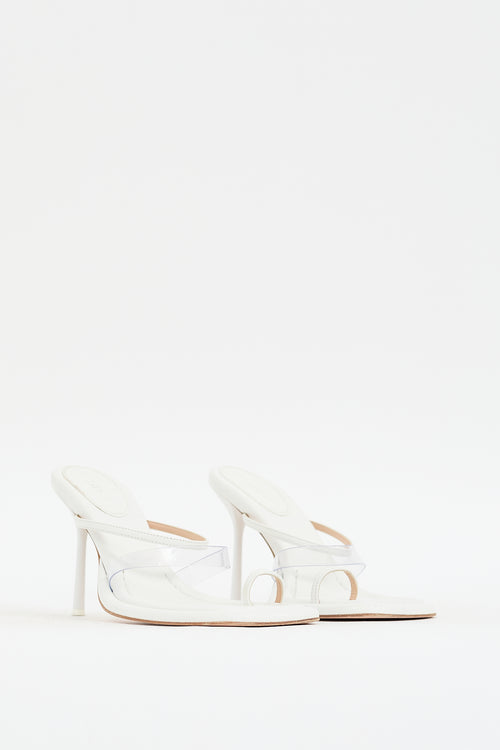 Sportmax White Leather Thong Heeled Sandal