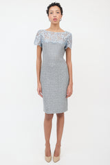 St. John Light Blue Lace & Tweed Dress