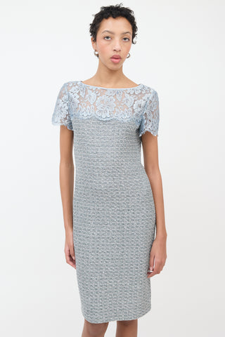 St. John Light Blue Lace & Tweed Dress