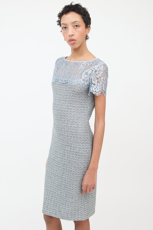 St. John Light Blue Lace & Tweed Dress