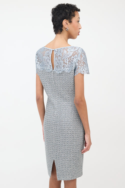 St. John Light Blue Lace & Tweed Dress