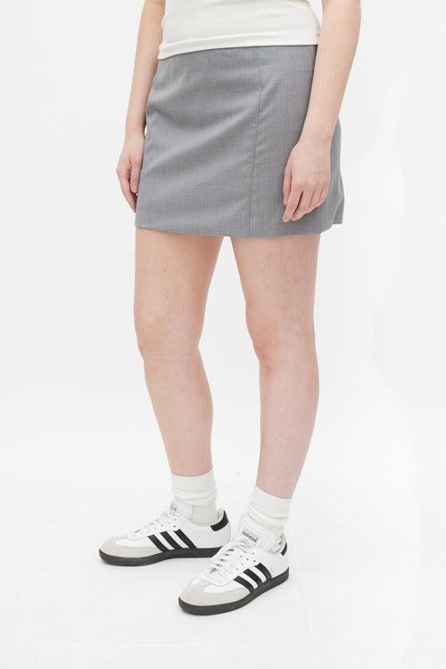 St. Agni Grey Wool Curve Seam Mini Skirt