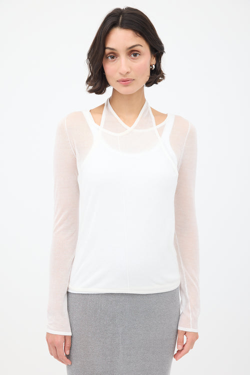 St. Agni White Sheer Halter Long Sleeve Top