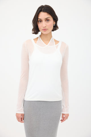 St. Agni White Sheer Halter Long Sleeve Top