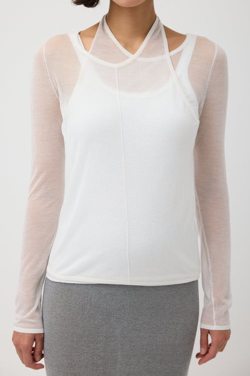 St. Agni White Sheer Halter Long Sleeve Top