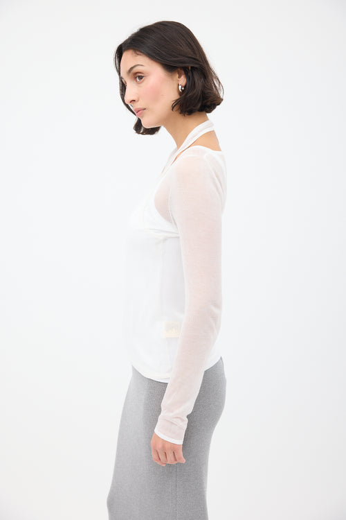 St. Agni White Sheer Halter Long Sleeve Top