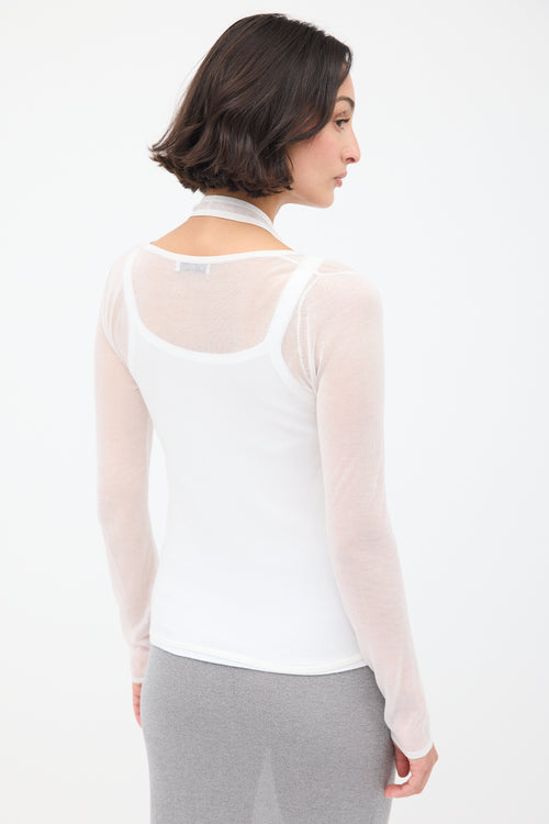 St. Agni White Sheer Halter Long Sleeve Top