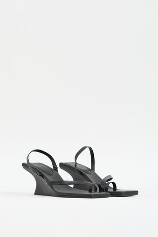 St. Agni Black Leather Architectural Wedge Heel