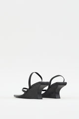 St. Agni Black Leather Architectural Wedge Heel