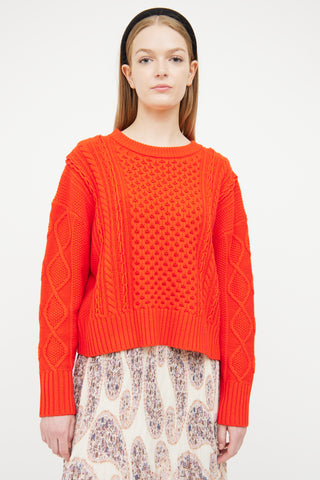 St. John Red Wool & Cashmere Cable Knit Sweater
