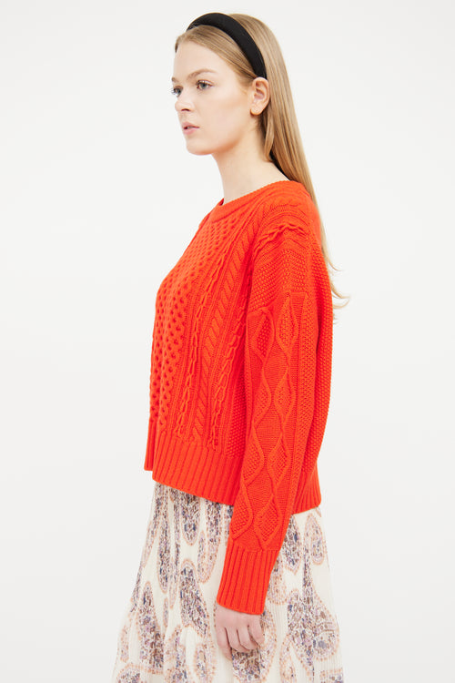 St. John Red Wool & Cashmere Cable Knit Sweater