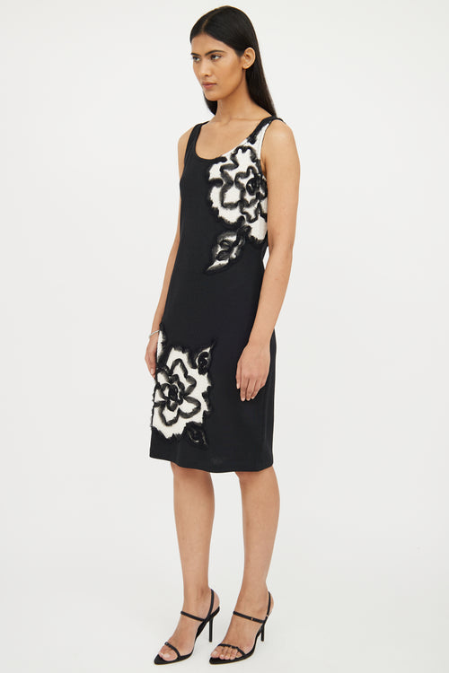 St. John Black & White Floral Midi Dress