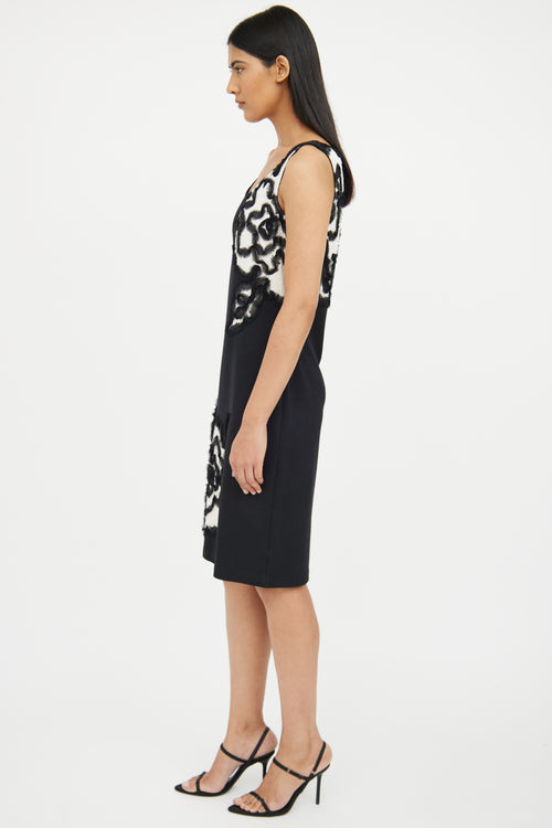 St. John Black & White Floral Midi Dress