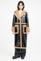 Stand Studio Black & Brown Patent Shearling Coat